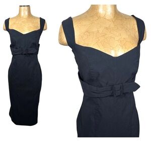 Pinup Couture Black Belted Sweetheart Neckline Midi Pencil Dress Womens Large